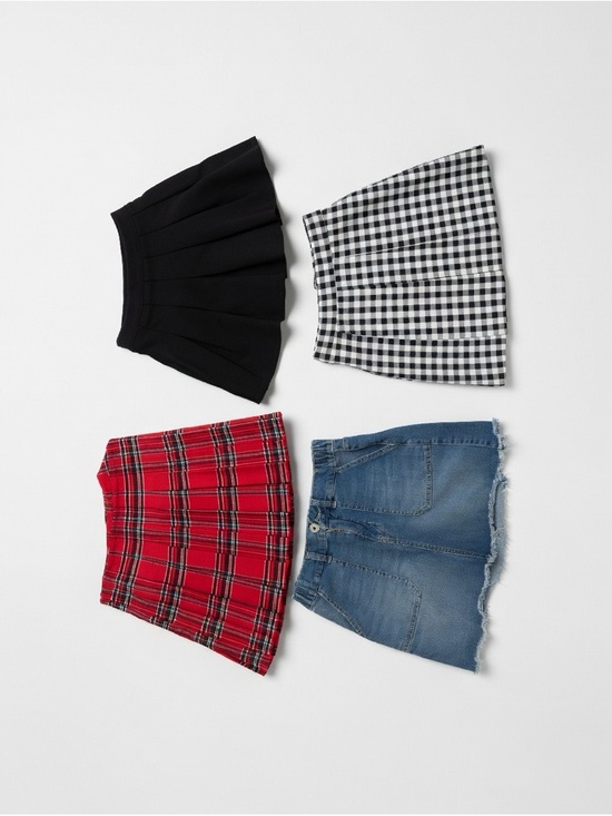 Dresses & Skirts - Set of 4 Trendy Mini Skirts - Black, Gingham, Red Plaid, Denim
